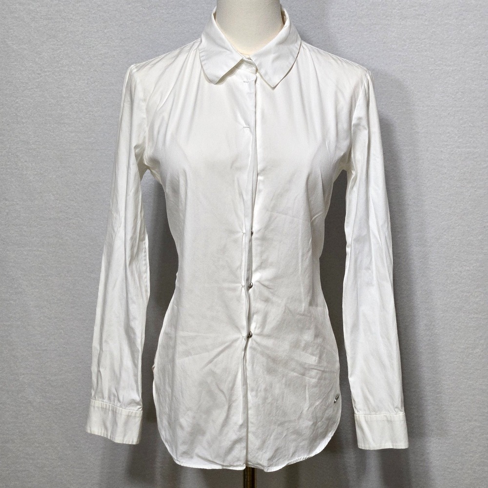 Paule Ka Dress Shirt Womens 28 White‎ Party Snap Button Up Long Sleeve Preppy